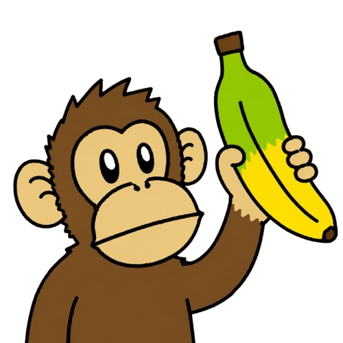 RIPE ape holding a half-green banana
